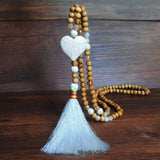 Boho Cross Pendant Necklace Wooden Beads Heart Tassel Jewelry