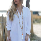 Boho Cross Pendant Necklace Wooden Beads Heart Tassel Jewelry