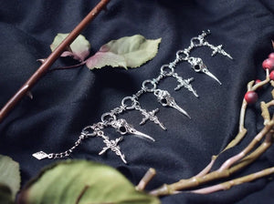Gothic Cross & Raven Charm Bracelet
