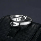 316L Stainless Steel Cross Ring for Women Punk Letter Seal Faith Steel Winding