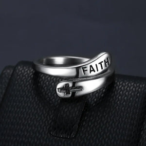 316L Stainless Steel Cross Ring for Women Punk Letter Seal Faith Steel Winding