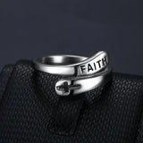 316L Stainless Steel Cross Ring for Women Punk Letter Seal Faith Steel Winding
