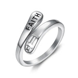 316L Stainless Steel Cross Ring for Women Punk Letter Seal Faith Steel Winding