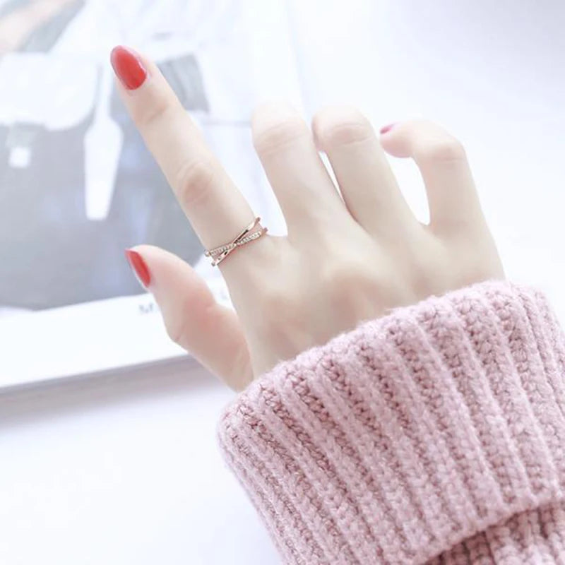 Micro-set Zircon Cross Ring 3-Color Titanium Steel Wedding Charm Jewelry (GR244)