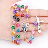 Cross Rosary Necklace Clay Crystal Glass Pearl Catholic Sacred Beaded Jewelry