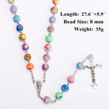 Cross Rosary Necklace Clay Crystal Glass Pearl Catholic Sacred Beaded Jewelry