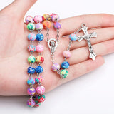 Cross Rosary Necklace Clay Crystal Glass Pearl Catholic Sacred Beaded Jewelry