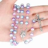 Cross Rosary Necklace Clay Crystal Glass Pearl Catholic Sacred Beaded Jewelry