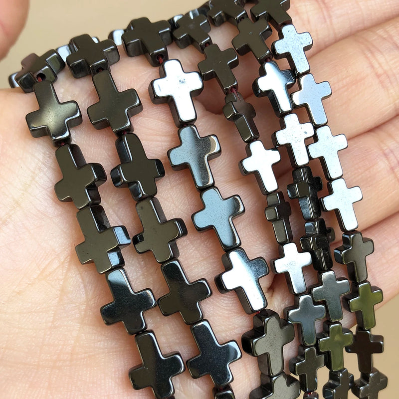 Cross Shape Hematite Stone Beads 6x8 8x10 10x14 14x17mm 15''Inches