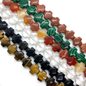 Cross Shape Stone Beads Tiger Eye Malachite for Jewelry Making 12x12x6mm