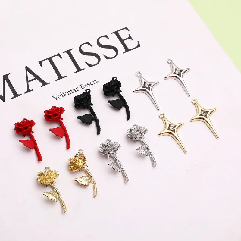 Vintage Rose Flower Alloy Pendant DIY Jewelry Accessories