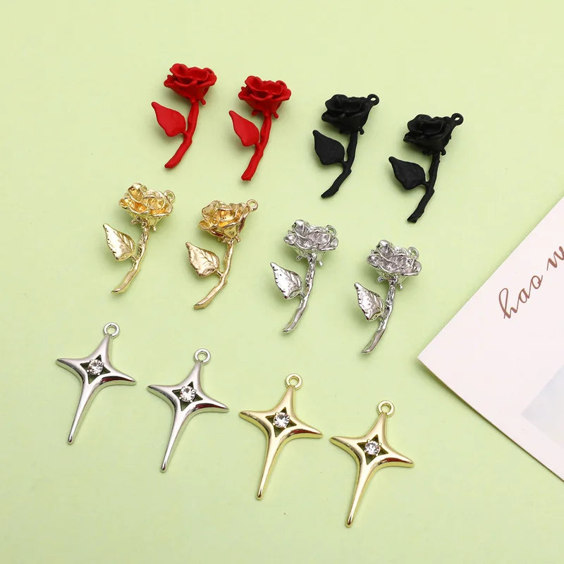 Vintage Rose Flower Alloy Pendant DIY Jewelry Accessories