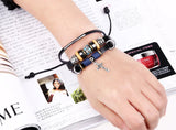 Men's Leather Bracelet Classic Beads Charm Wrap Bangle Jesus Wristbands