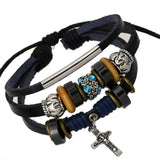 Men's Leather Bracelet Classic Beads Charm Wrap Bangle Jesus Wristbands
