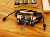 Men's Leather Bracelet Classic Beads Charm Wrap Bangle Jesus Wristbands