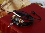 Men's Leather Bracelet Classic Beads Charm Wrap Bangle Jesus Wristbands