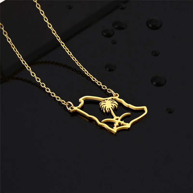 Stainless Steel Saudi Arabia Map Pendant Necklace