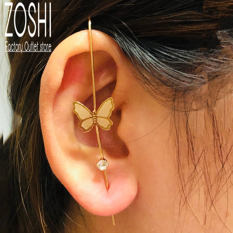 Vintage CZ Leaves Ear Wrap Ear Cuff Earrings