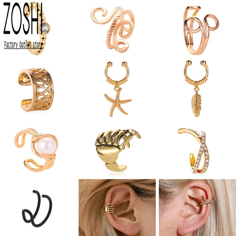 Vintage CZ Leaves Ear Wrap Ear Cuff Earrings