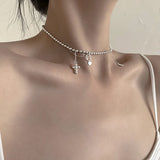 925 Sterling Silver Cross Bead Choker Chain Necklace