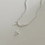 925 Sterling Silver Cross Bead Choker Chain Necklace