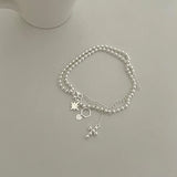 925 Sterling Silver Cross Bead Choker Chain Necklace