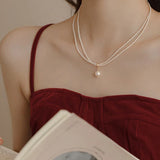 Elegant Cross Bead Necklace with Pearl Charm for Women