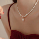 Elegant Cross Bead Necklace with Pearl Charm for Women
