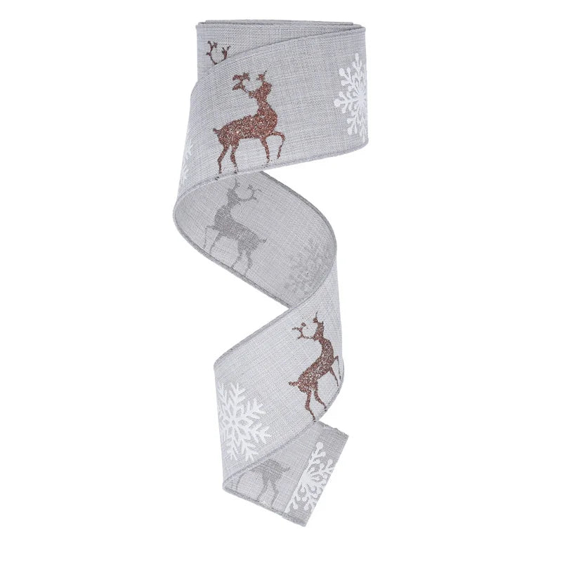 6.3cm Hemp Christmas Ribbon - Fawn Snow Design