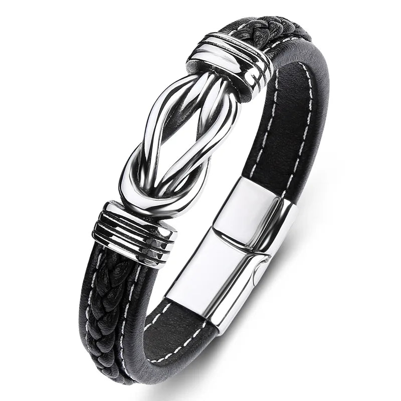 Europe America Titanium Punk Men's Leather Charm Bracelet