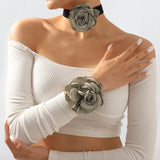 Geometric Choker Bracelet Rose Flocking Cloth Necklace