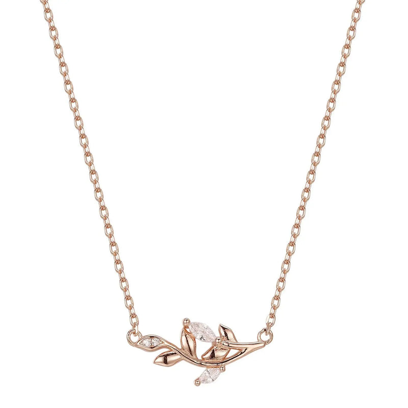 925s Silver Rose Leaf Pendant Necklace for Women