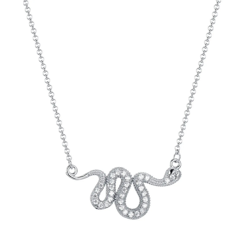 925s Silver Snake Pendant Necklace with Diamond Studded Collarbone