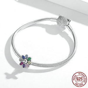 S925 Silver Sun Flower Beads Colorful Zircon DIY String