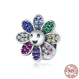 S925 Silver Sun Flower Beads Colorful Zircon DIY String