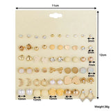 Vintage Rhinestone Flower Faux Pearl Stud Earrings Set - 30 Pairs