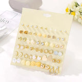 Vintage Rhinestone Flower Faux Pearl Stud Earrings Set - 30 Pairs