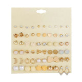 Vintage Rhinestone Flower Faux Pearl Stud Earrings Set - 30 Pairs