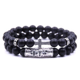 Cross Bracelets Set Natural Stone Beaded Bracelet for Women Men