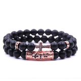 Cross Bracelets Set Natural Stone Beaded Bracelet for Women Men