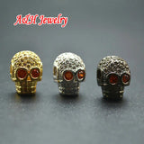 Skull Head Beads Red Zircon Eyes DIY Findings 10pc