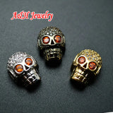 Skull Head Beads Red Zircon Eyes DIY Findings 10pc