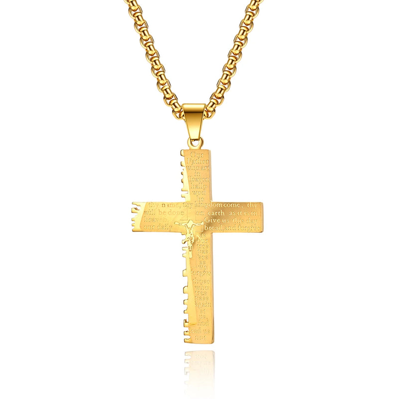Men's Double Serrated Cross Necklace Pendant