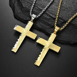 Men's Double Serrated Cross Necklace Pendant