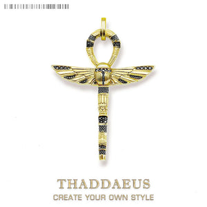 Ankh Scarab Golden Pendant Vintage Jewelry 925 Sterling Silver Amulet