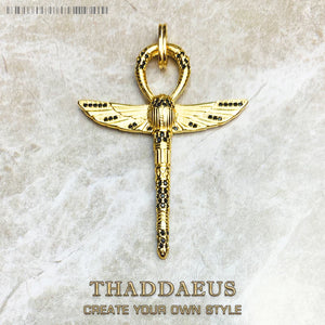 Ankh Scarab Golden Pendant Vintage Jewelry 925 Sterling Silver Amulet