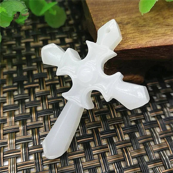 Natural Jade Cross Pendant Wedding Jewelry Hand Carved Amulet Men Women