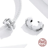 925 Silver Zircon Fixed Buckle Charm Bangle Bracelet Bead Jewelry