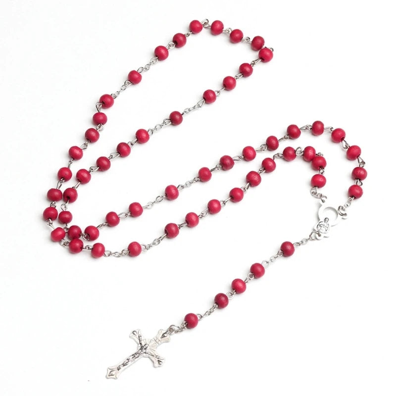 Rose Sutra Wood Necklace Red Rosary Catholic Necklaces
