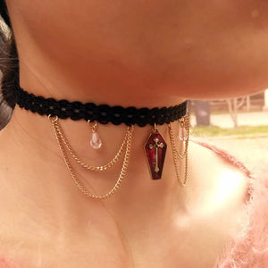 Coffin Lace Tassel Drop Necklace Women's Chollar Chain Choker